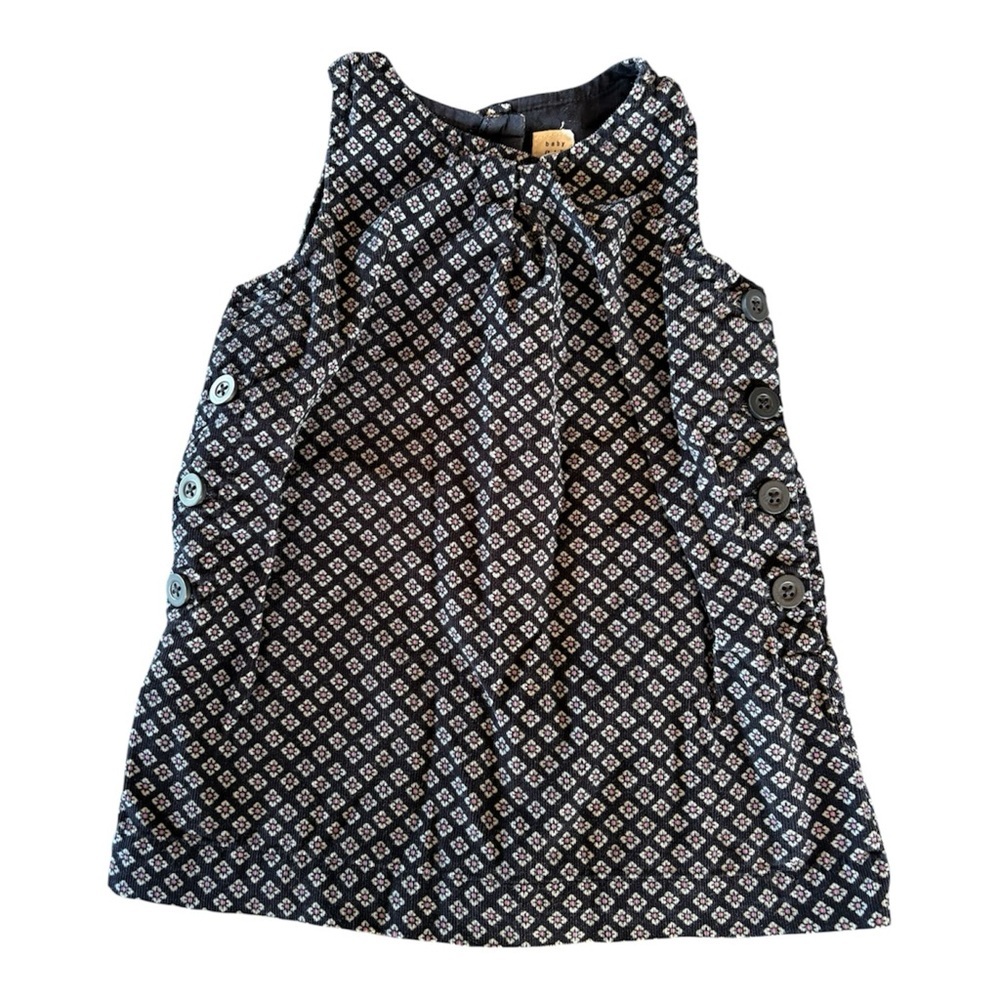 BABY GAP Navy White Corduroy Ribbed Floral Sleevless Button Toddler Dress 18-24M